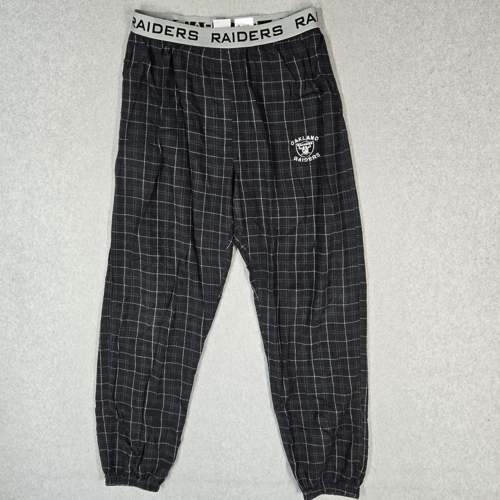 Oakland Raiders Men Pants L Black Embroidered NFL Plaid Sweatpants Team Logo